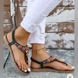 Yasirun - black multicolor floral 3-D beaded gladiator sandals - size 11 - new